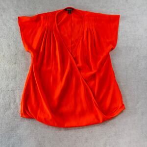 Banana Republic Wrap Top Woman's Petite XS Neon Sunset Center Snap Ruched